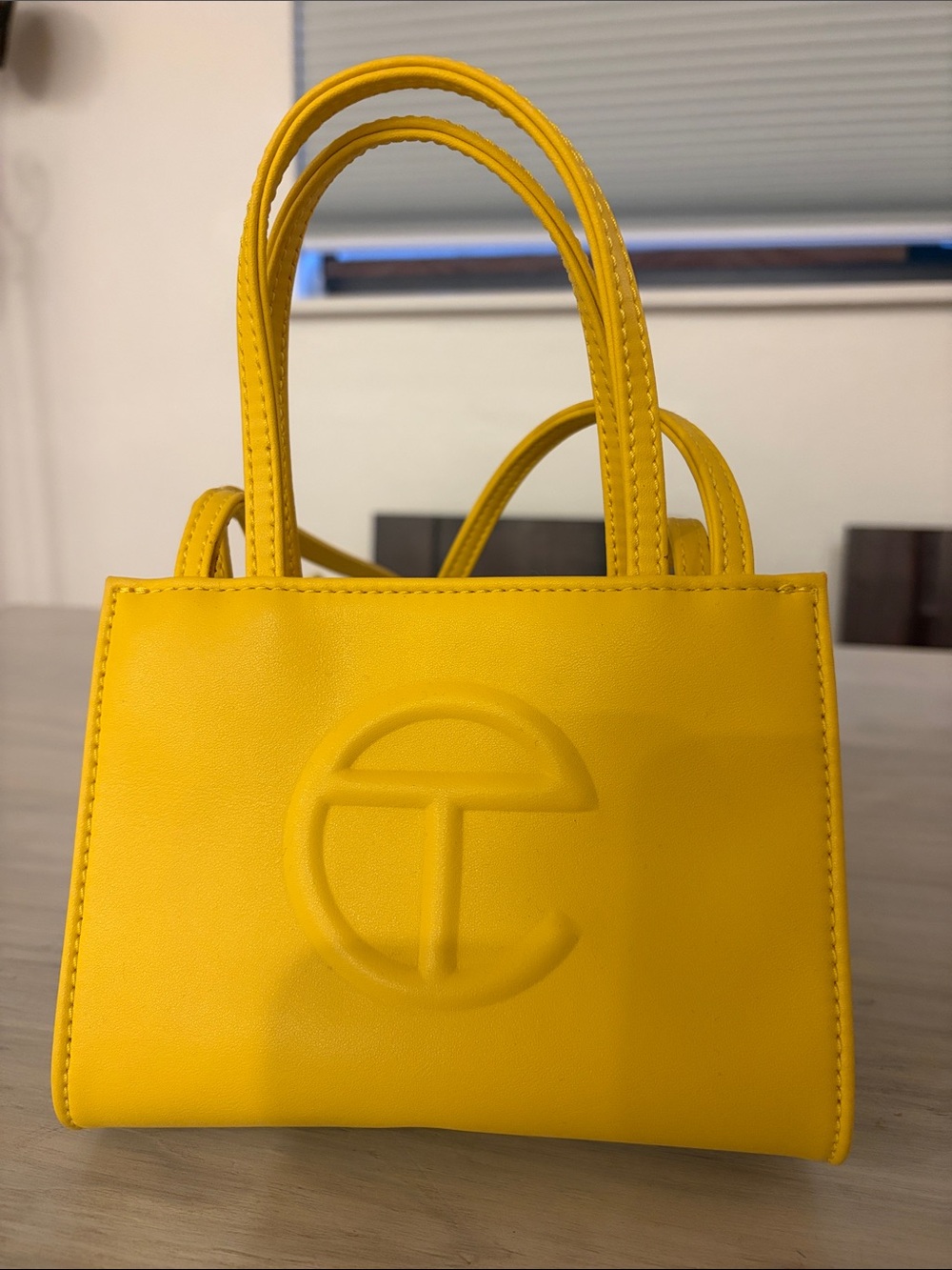 Telfar Mini Tote in Bright Yellow with Embossed Logo
